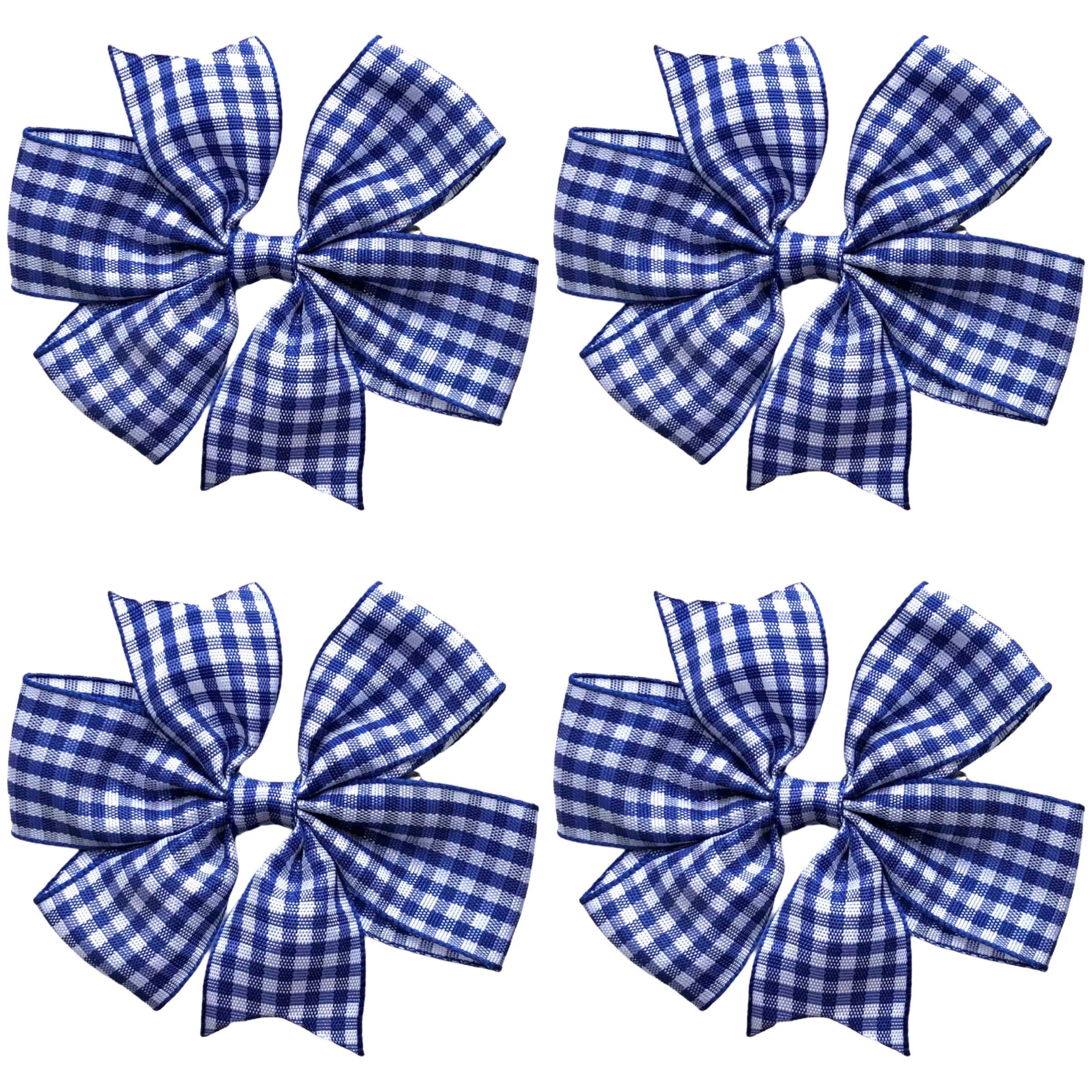 Navy Blue School Gingham Cross Hatch Hair Bows Clips Slides Grips 3" inch Solid Vibrant Colours Hairbows - 4 Pack