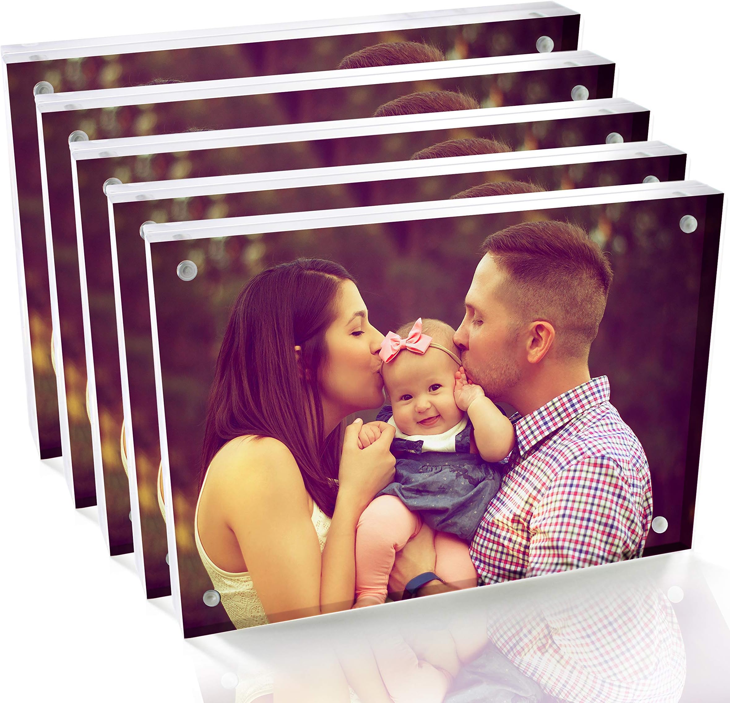 Acrylic Picture Frames 5 pack 5x7, 5x7 Magnetic Picture Frames, 5 Pack Acrylic Photo Frames, 5x7 Double Sided Acrylic Picture Frames Bulk, Free Standing Floating Frames, Sign / Paper Holder Stand