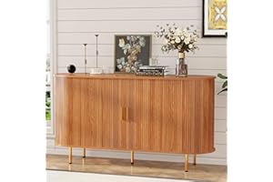 DHH Storage Cabinet, Fluted Sideboard Buffet Cabinet with Tambour Sliding Doors& Adjustable Shelf, Accent Coffee Bar Console 