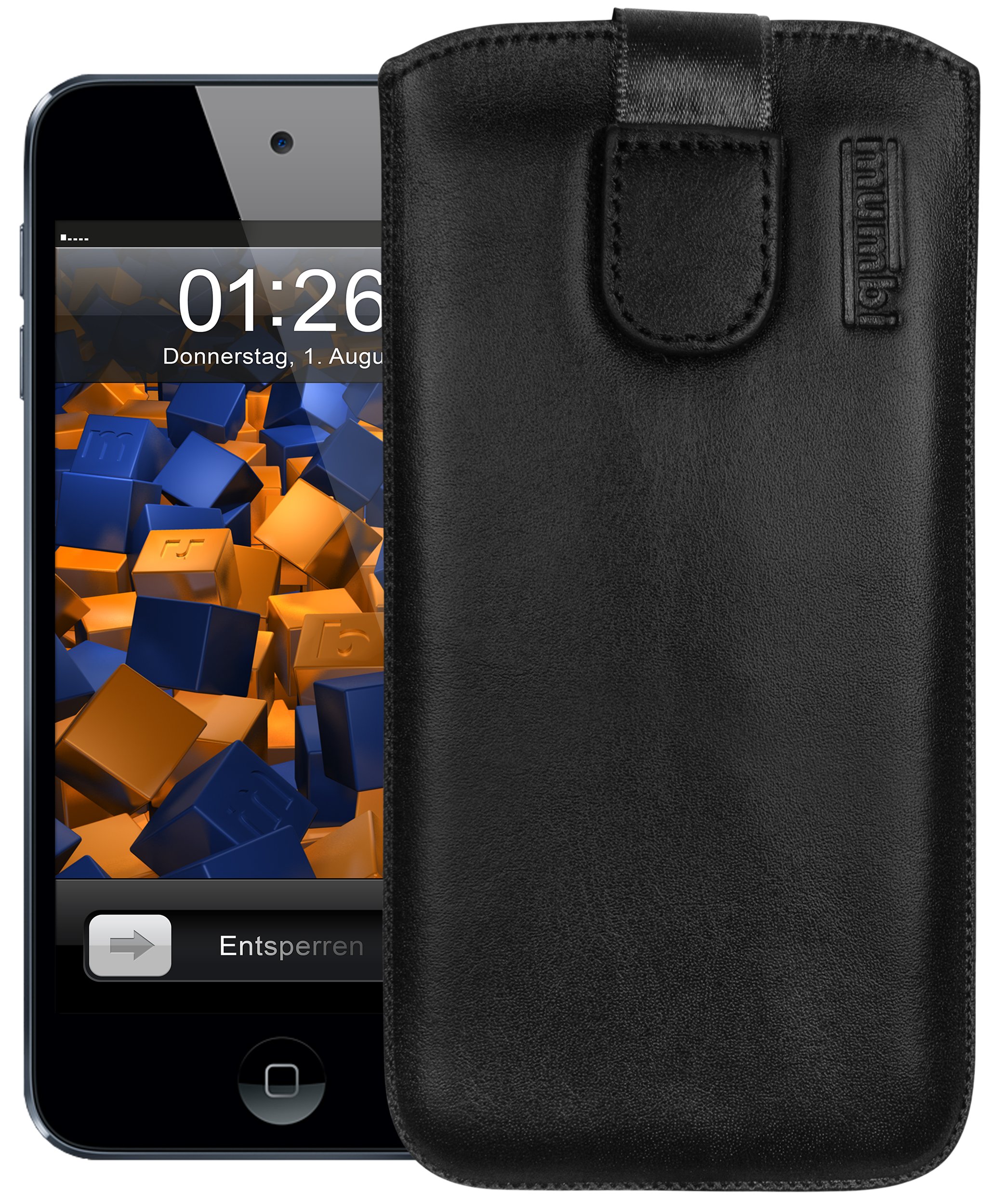 mumbi Genuine Leather Case Compatible with iPod Touch 5G / 6G / 7G Black
