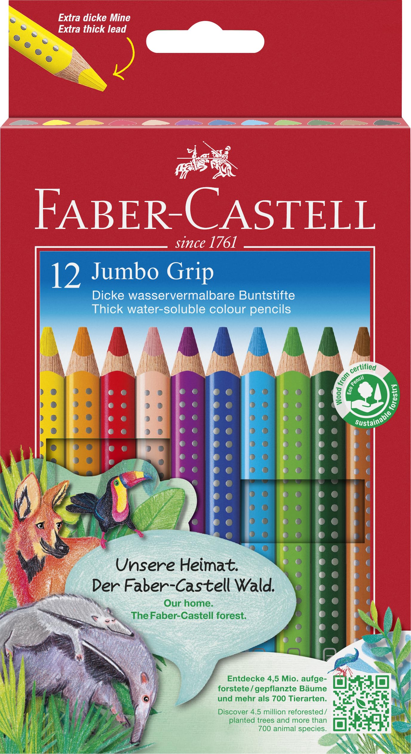 Faber Castell 12 JUMBO GRIP COLOUR PENCILS + SHARPENER