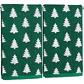 Whaline Christmas Hand Towels Xmas Green Tree Cotton Bathroom Towel Decorative Absorbent Bath Towel Jacquard for Drying Cleaning Cooking, 29.5 x 13.4 Inch, 2Pcs