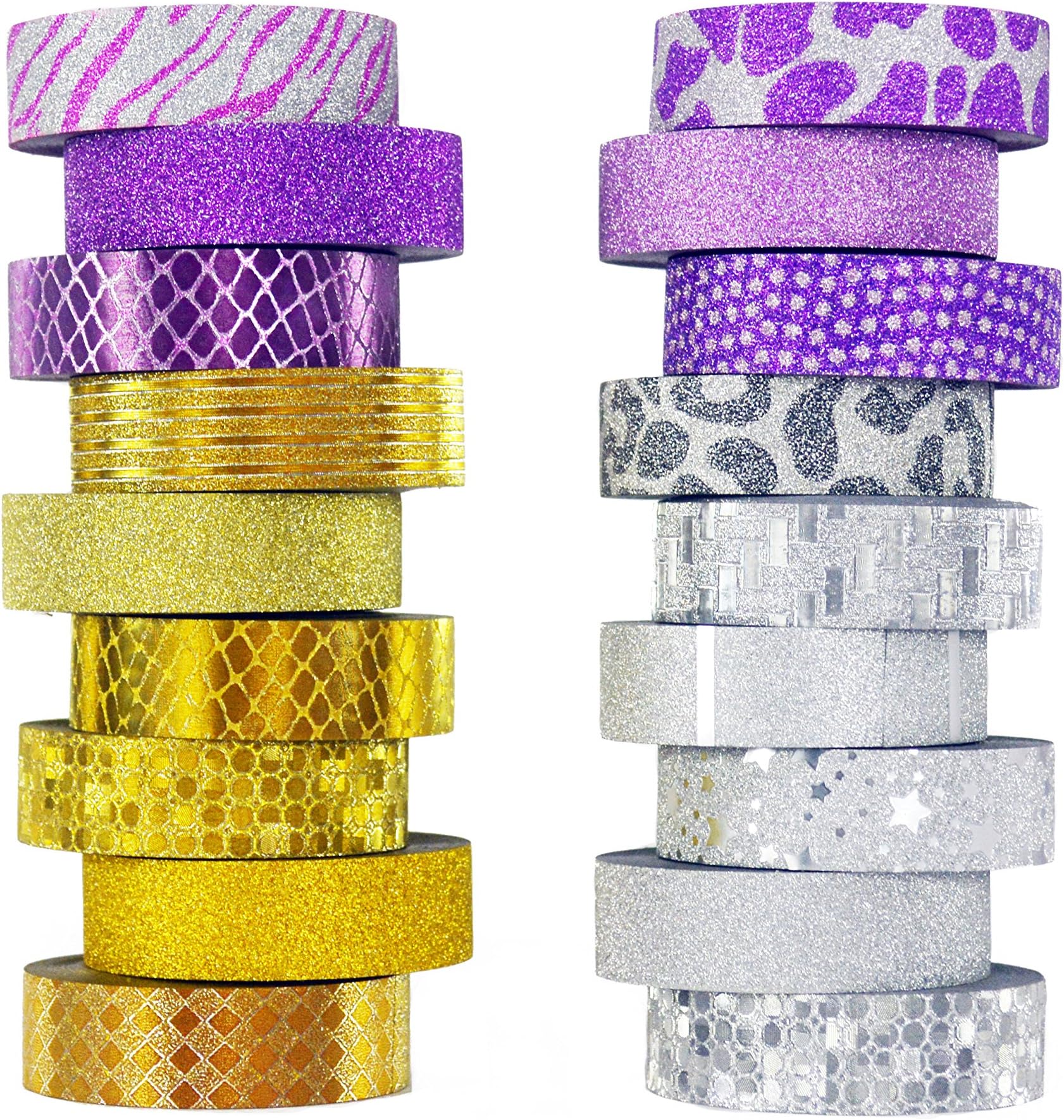 Washi Tape Set 18 Rolls by Tanpopo Art -Metallic Collection | Sparkle Shimmer Glitter Gold Tapes for Christmas Holiday