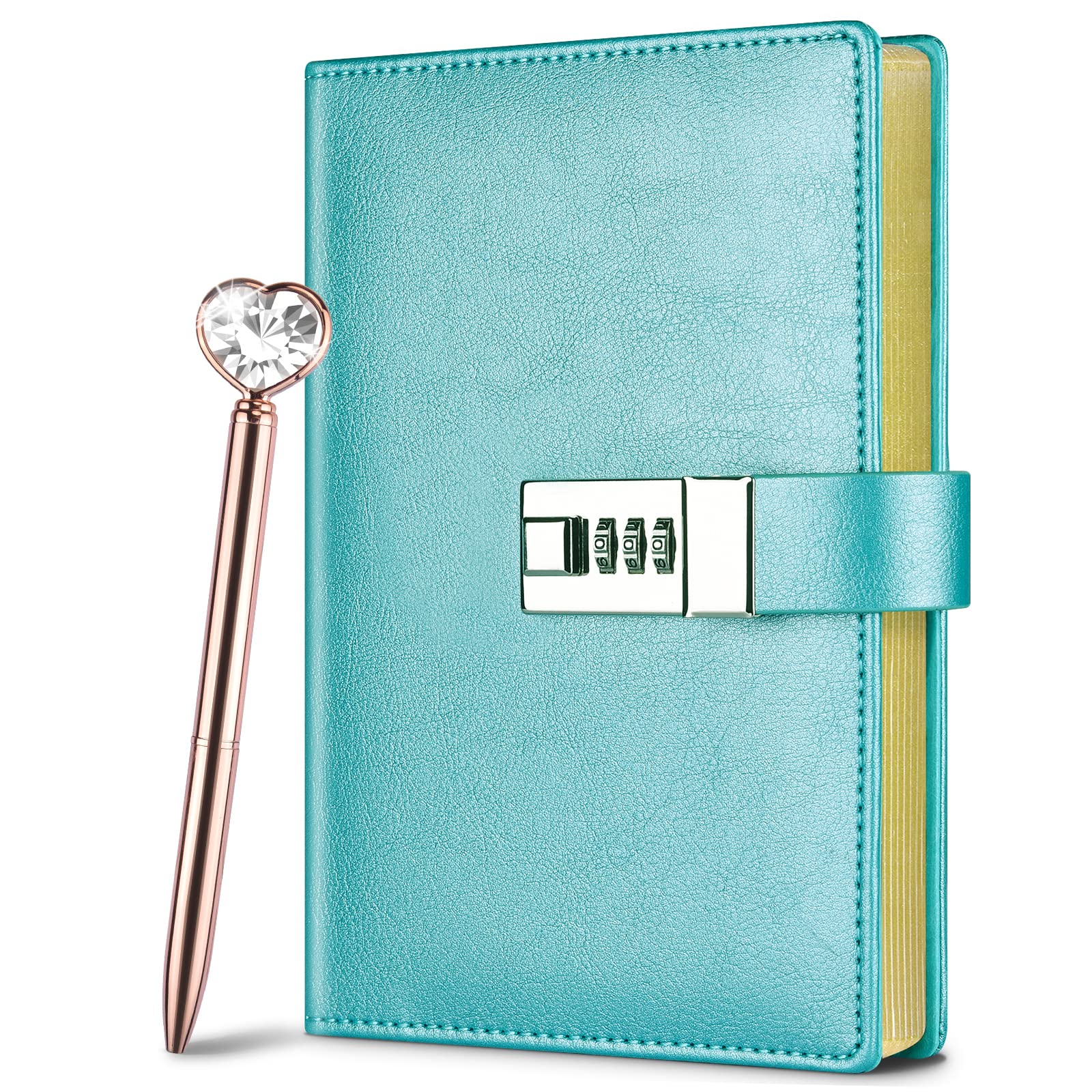 Lock Diary for Woman, Leather Locking Journal with Pen,Gold Gilded Edges Writing Notebook Combination Locked Journal Planner Agenda Personal Diary(Blue,19.5 x 13.3 cm)