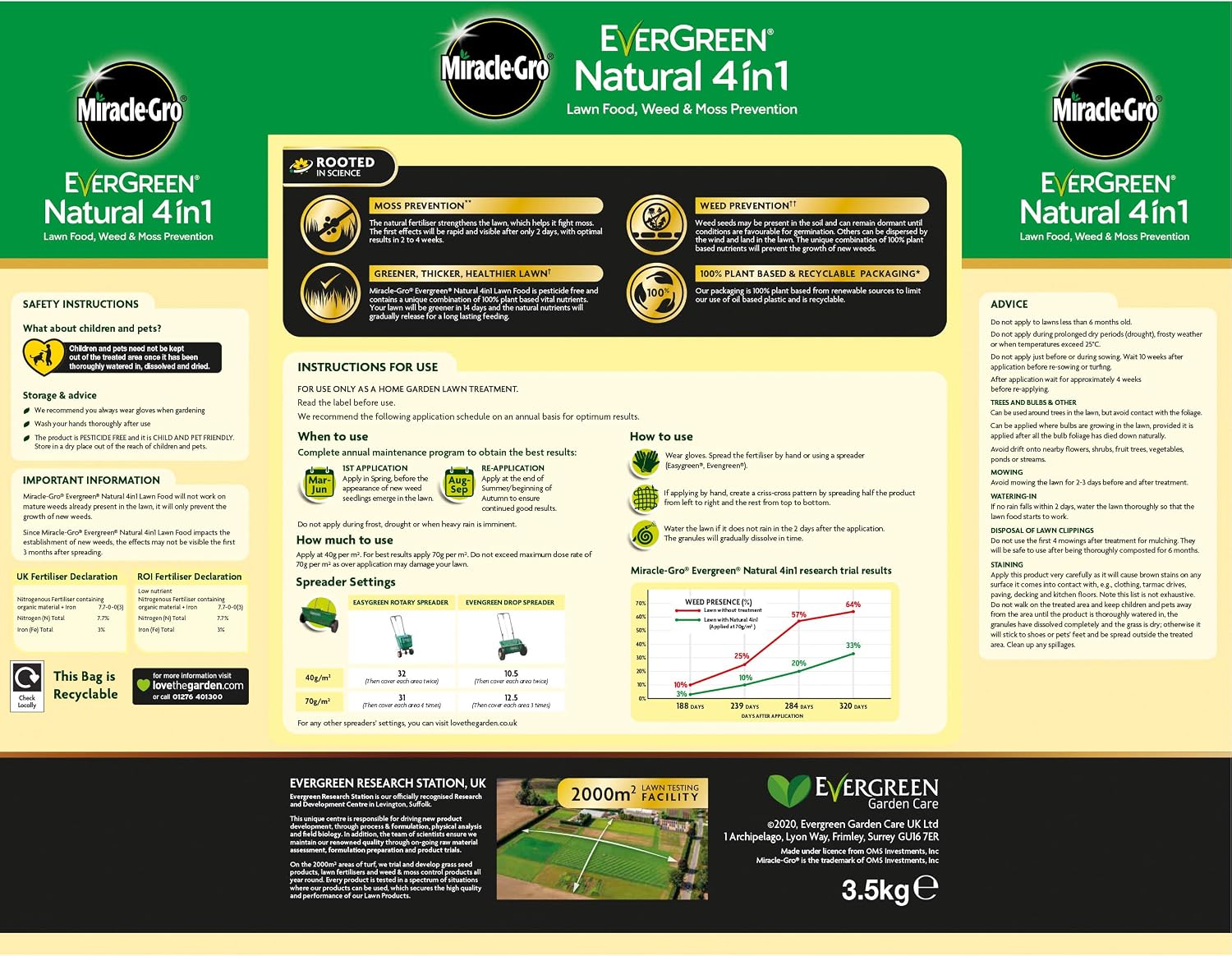 Miracle-Gro Natural 4 in1-Lawn Feed, Weed & Moss Preventor Lawn Fertiliser, 85 m2, Various, 85 m² - Image 3