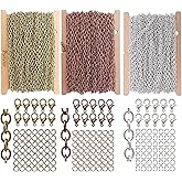 THREENEST 49-Feet 3mm Cable Chains with 30 Lobster Clasps+150 Jump Rings, Rolo Link Craft Chain Findings for Necklace Bracelet Earring DIY for Jewelry Making (Rhodium+Bronze+Copper H112)