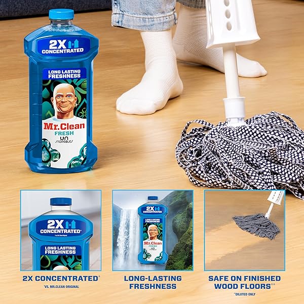 MR. CLEAN ALL PURPOSE CLEANER, FLOOR CLEANER FOR MOPPING HOME, BATHROOM, & KITCHEN, CLEANING LIQUID FOR MOP & BUCKET, CLEANING SUPPLIES, MULTI-SURFACE DILUTABLE, UNSTOPABLES, 41OZ