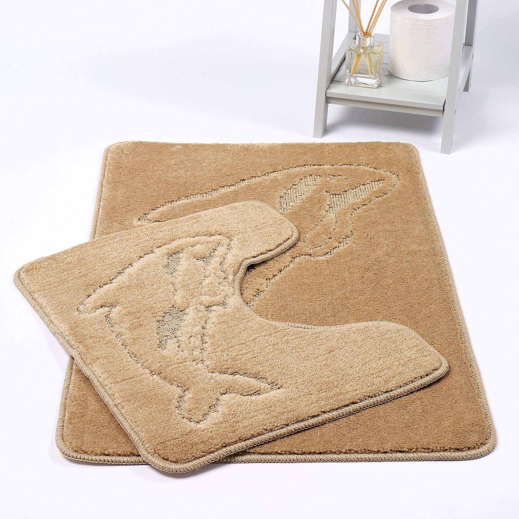 HOMES-LINEN Dolphin Bath Mats Non Slip Bathroom Mats 2 Piece Pedestal and Bath Mat Set Toilet Bathroom Rug (Beige) — image 1