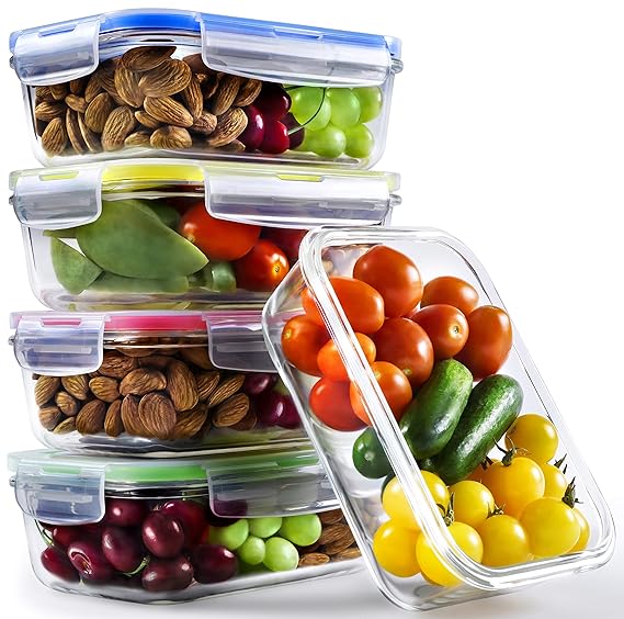 Glasschüssel mit Deckel (5er Pack, 840 ml) | Frischhaltedose Glas | Glasdose mit Deckel | Glasbox | Frischhaltedosen perfekt 