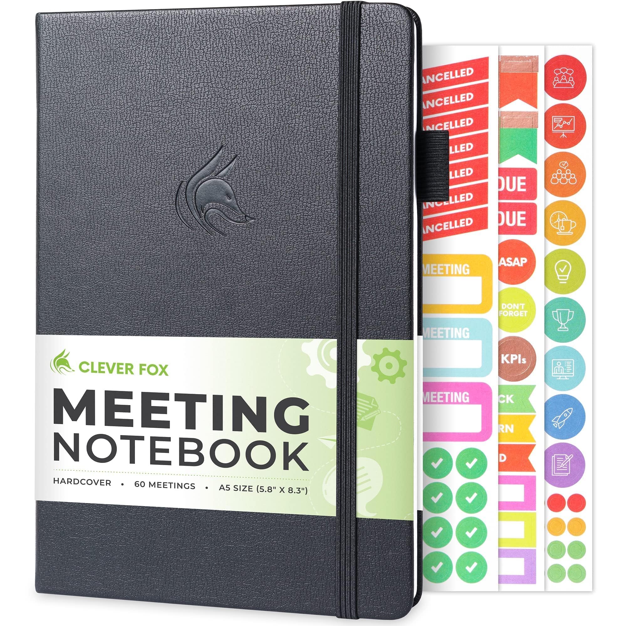 Clever Fox Meeting Notebook – Work & Business Organizer with Notes & Action Items – Notepad for Project Management & Meetings, A5 (Black) — image 1