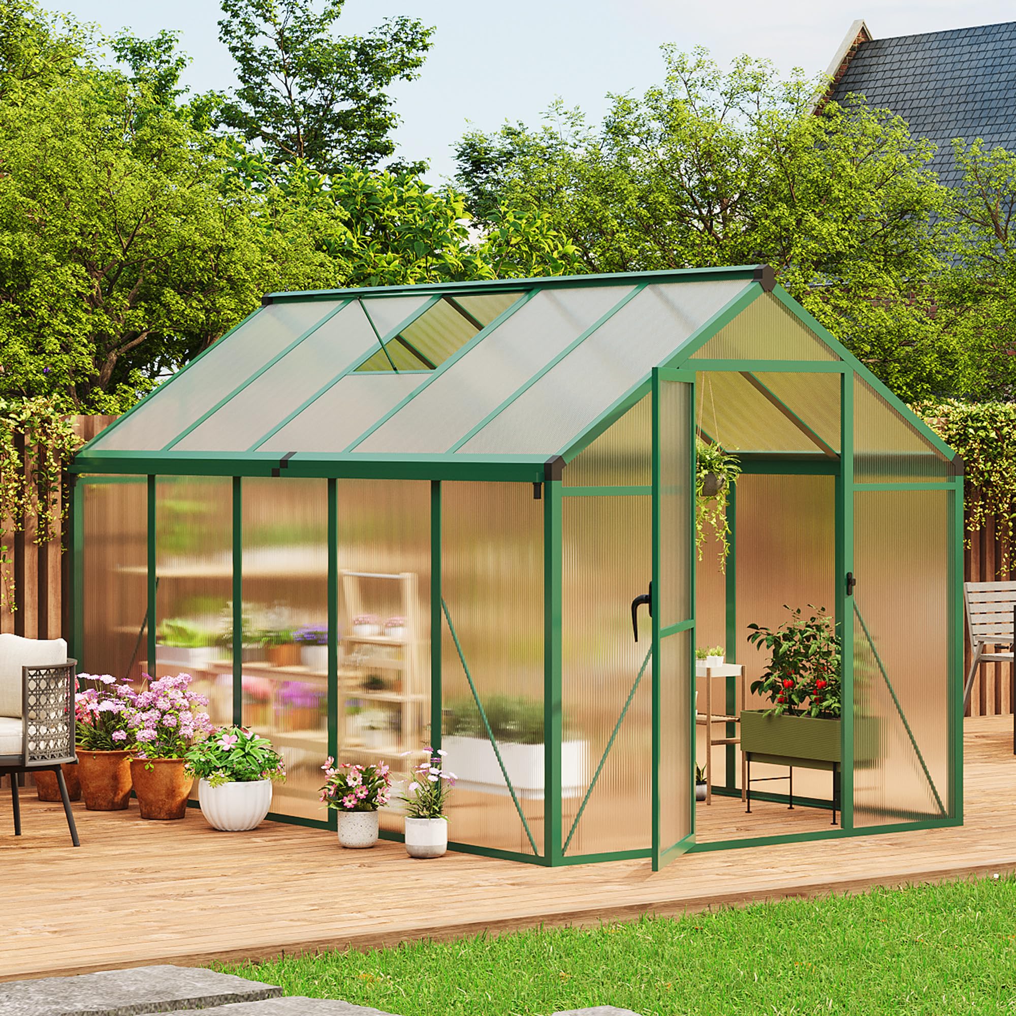 View 1 of *************INCOMPLETE ITEM, THIS IS ONLY BOX #1 OUT OF 2 TOTAL***************
6 x 10 ft Greenhouse, Greenhouses for Outside, Polycarbonate Greenhouse with Aluminum Frame, Lockable Door and Ajustable Roof Vent for Backyard, Green Houses for Outside Garde
