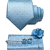 JEMYGINS Mens Tie and Lapel Pin Necktie Pocket Square Cufflinks and Tie Clip Sets for Business Casual 5PCS