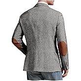 DRCUIVS Men's Herringbone Tweed Blazer with Elbow Patches Vintage 2 Button Slim Fit Classic Business Suit Jacket