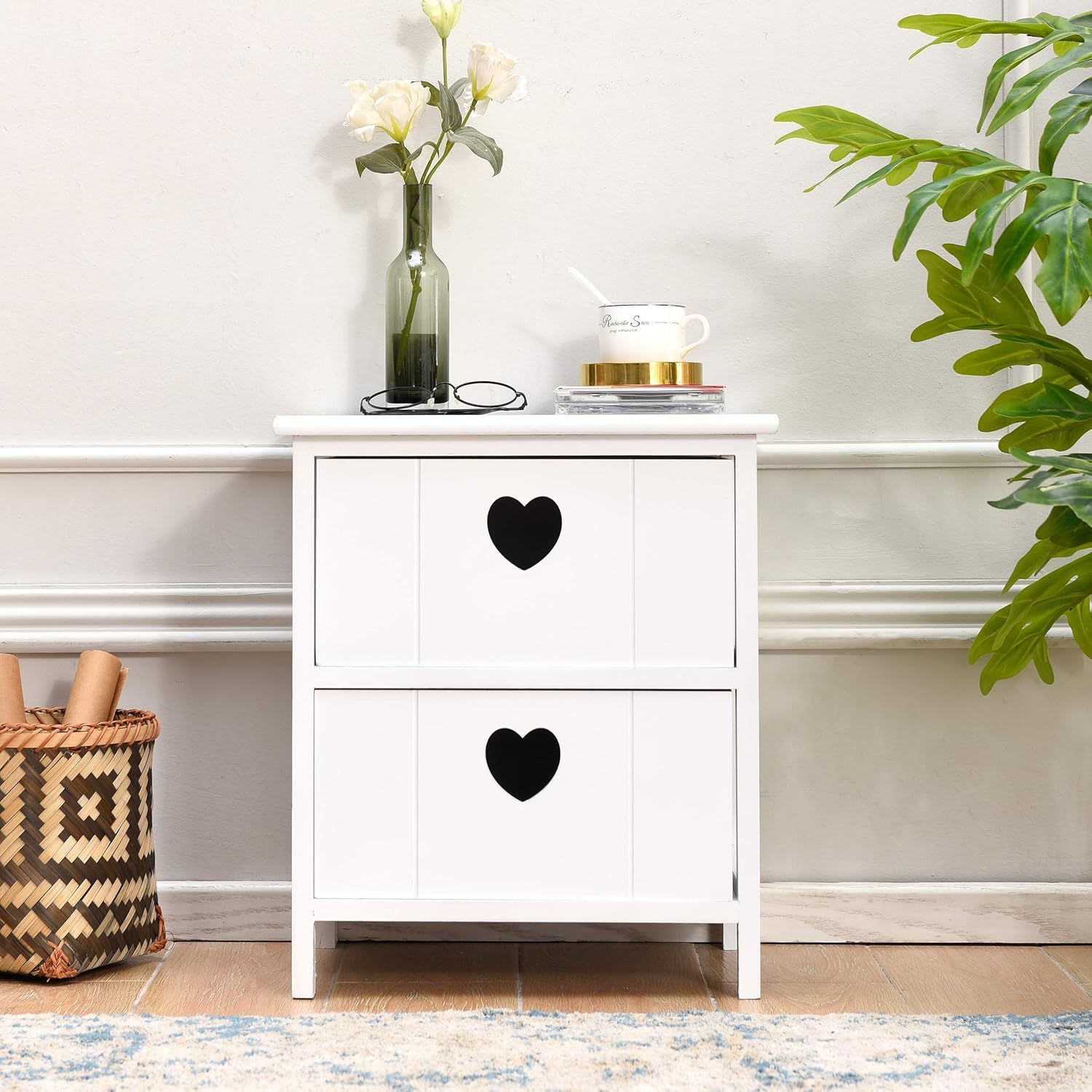 White Cherry Tree Furniture Victoria Heart Cutout Handles 2 Drawer Bedside Table Fsc Certified Bedroom Furniture Bedside Tables