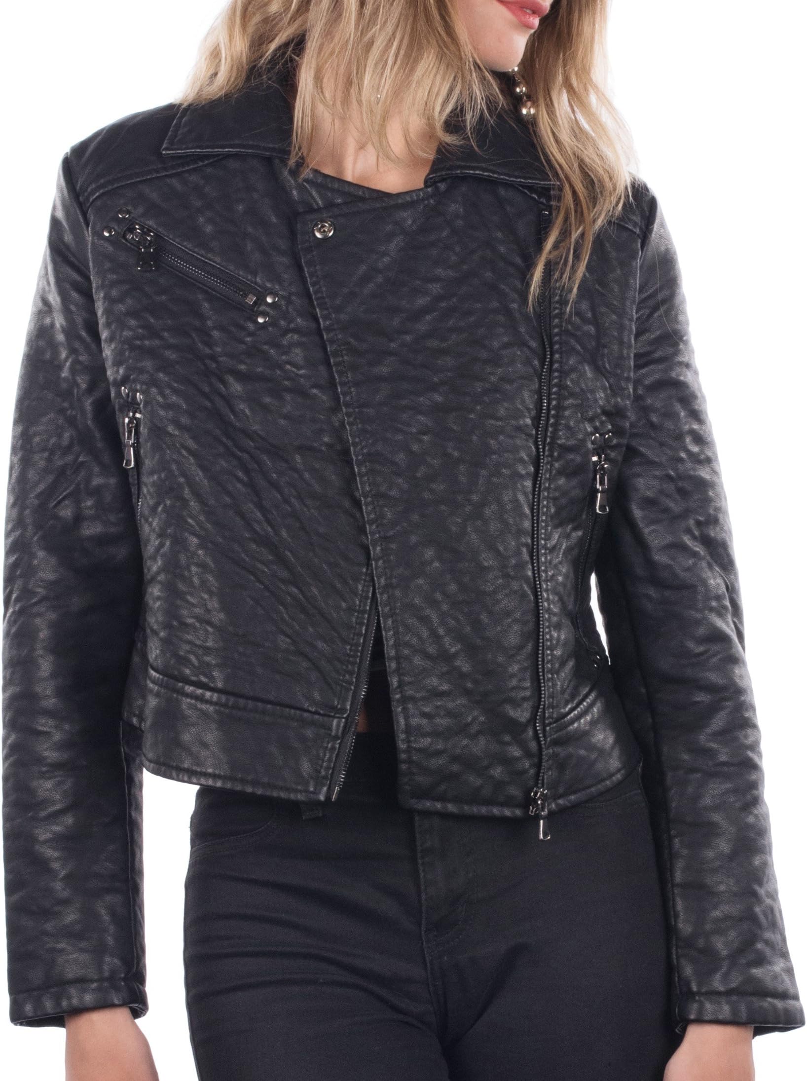 Philomena Petti Ladies Faux Leather Motorcycle Jacket, Womens PU Riding Biker Jacket