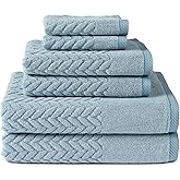 Texere 100% Organic Cotton Jacquard 650 GSM Premium Bath Towel Sets - Extra Absorbent Quick Dry and Plush, 2 Large Bath Towels, 2 Hand Towels, 2 Washcloths (Cable, Smoke Blue, 6 Piece)