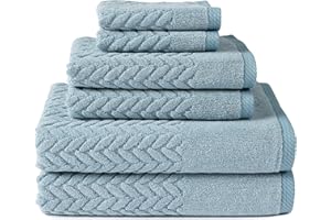 TEXERESILK Texere 100% Organic Cotton Jacquard 650 GSM Premium Bath Towel Sets - Extra Absorbent Quick Dry and Plush, 2 Large Bath Towels, 2 Hand Towels, 2 Washcloths (Cable, Smoke Blue, 6 Piece)