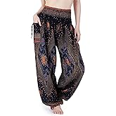 Lannaclothesdesign Women's Smocked Waist Boho Flowy Yoga Harem Pants Hippie Clothes