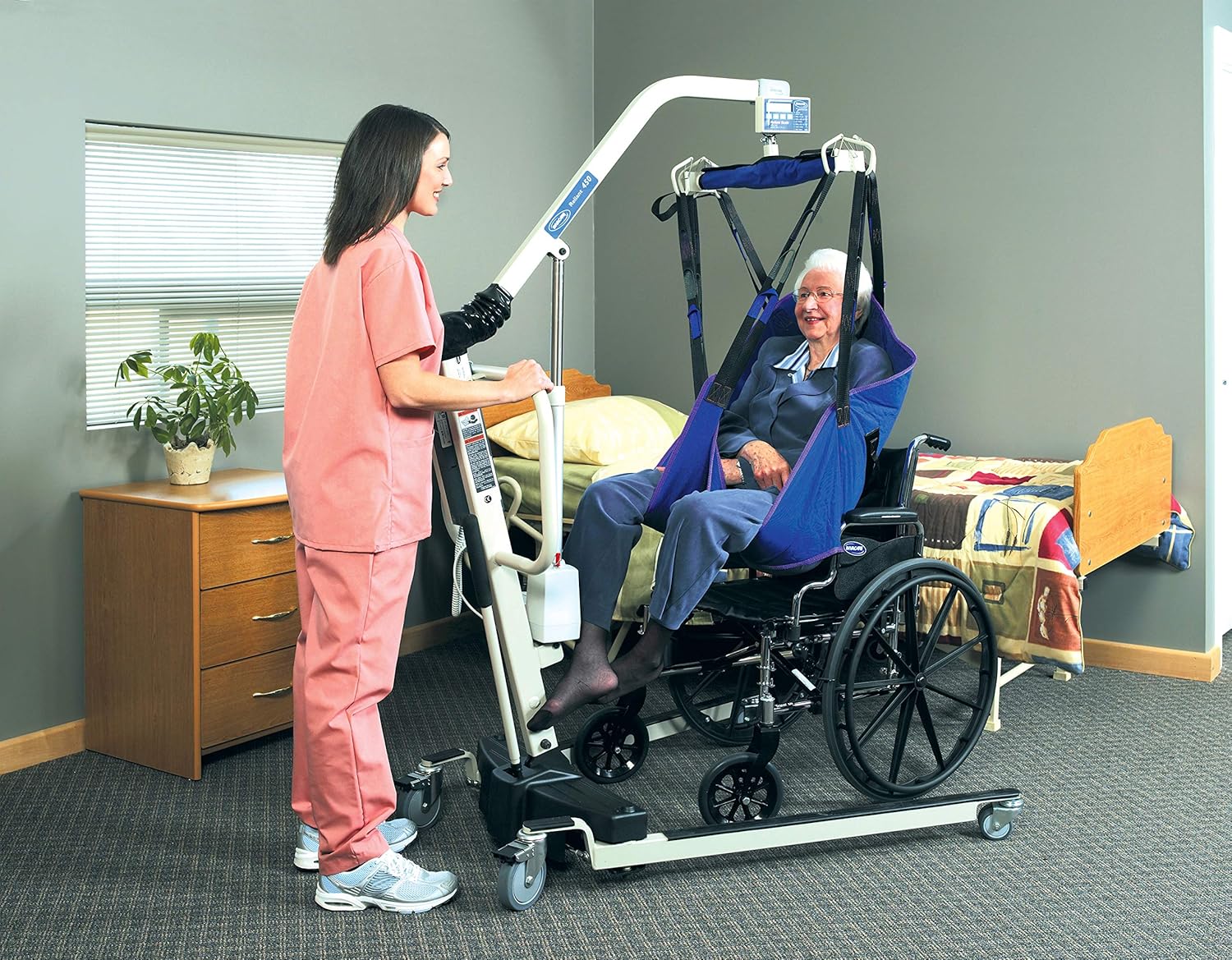 Invacare Reliant Divided Leg Sling with Head Support for Patient Lifts, Polyester, Large, 450 lb. Weight Capacity, R101,Binding; Green, Body; Blue: Industrial & Scientific