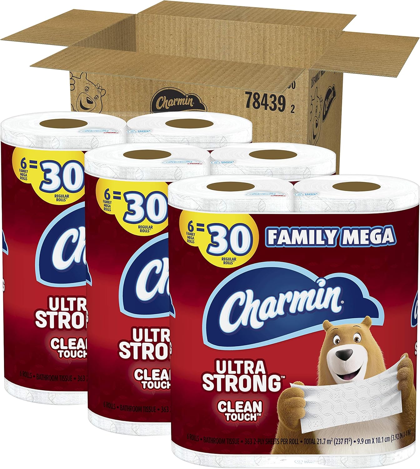 Charmin Ultra Strong Clean Touch Toilet Paper, 18 Family Mega Rolls = 90 Regular Rolls: Health & Personal Care
