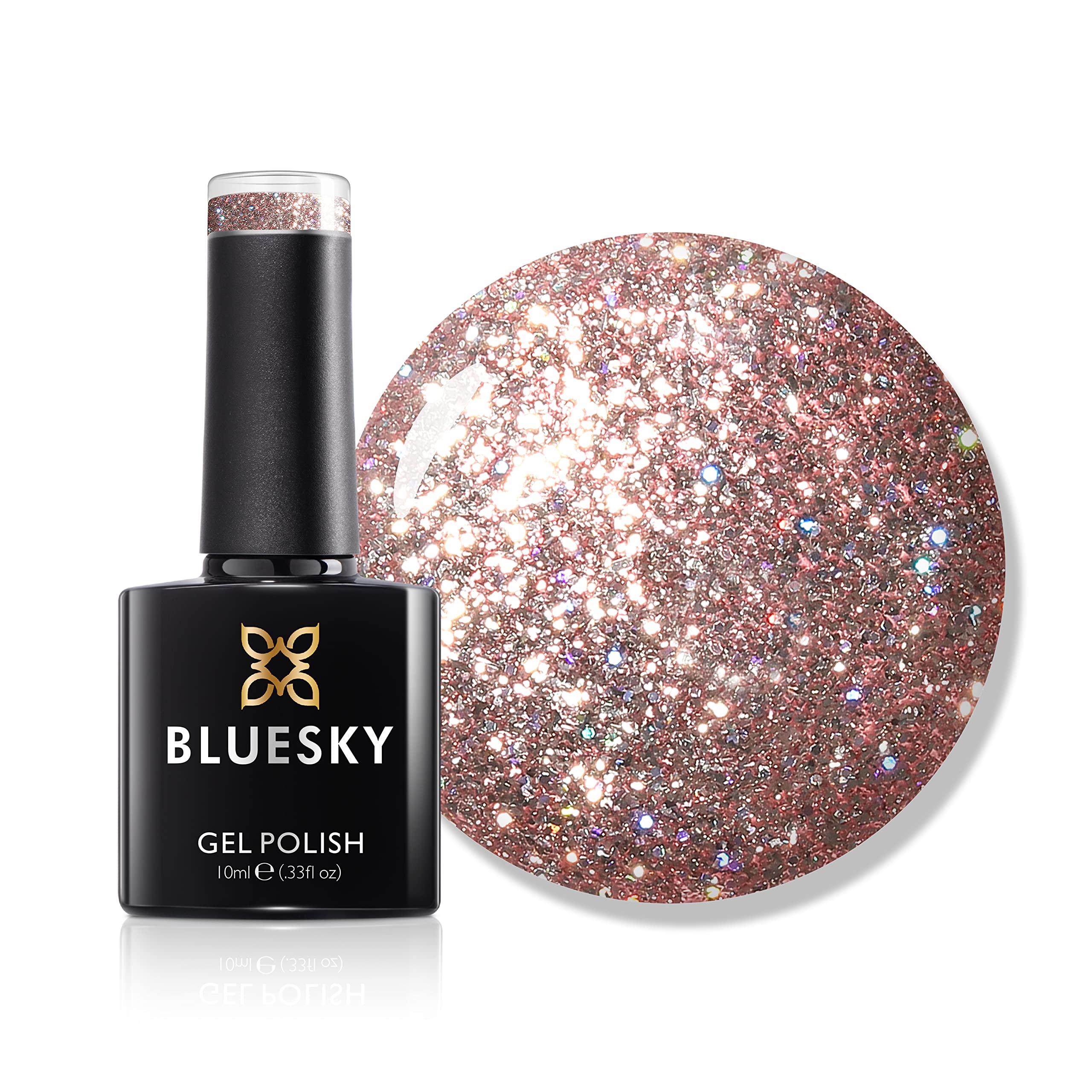 Bluesky Dazzling Platinum Gel Nail Polish 10ml, Strong Look - BDP04, Gold Glitter Gel Nail Polish for 21 Day Manicure, Requires Curing Under LED UV Nail Lamp