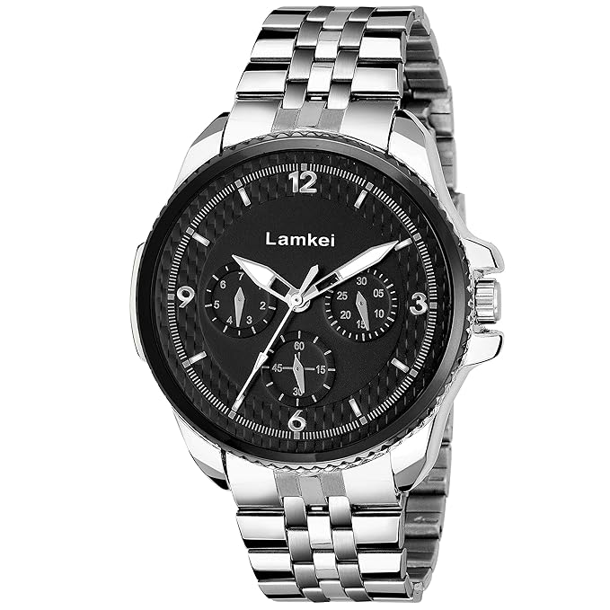 Lamkei Premium Imported Working Chronograph Black Dial Silver Stainless Steel Chain Men�s Watch � LMK-0126