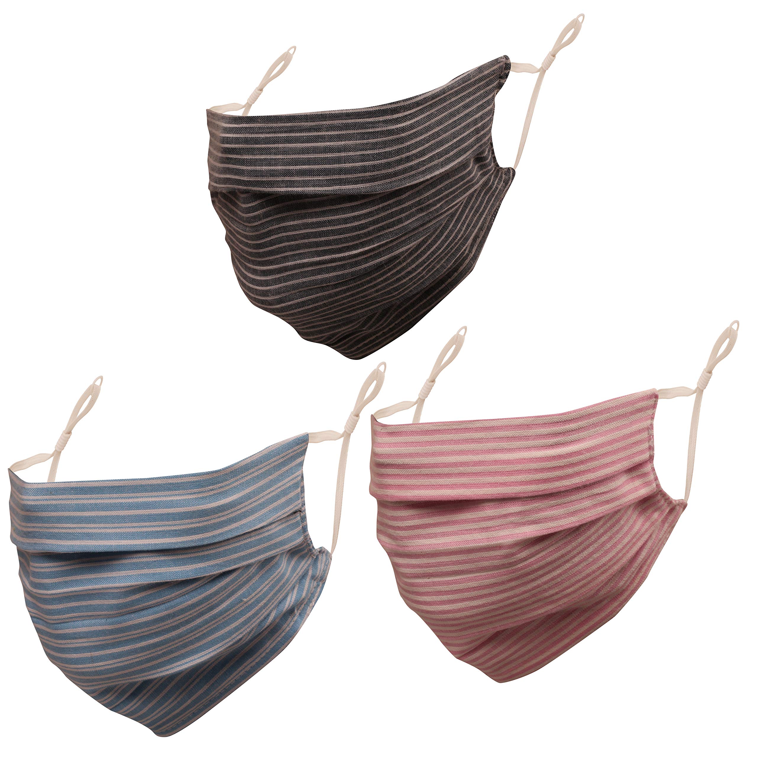 TouchstoneDenim look Adjustable filter pocket nose bridge double layer cotton face mask reusable washable for men, women (Pack of 3). Blue Grey Pink