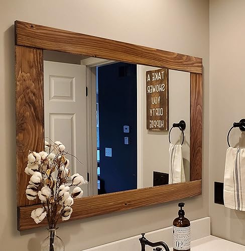 Home Decor Home Decor Large Framed Mirror Natural Rustic Wood Framed Mirror Available In 4 Sizes And 20 Stain Colors Shown In Weathered Oak Vanity Mirror Reclaimed Rustic Home Decor Mirror Handmade Products