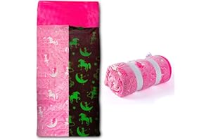 DREAMSBE Kids Sleeping Bag Glow in The Dark Slumber Bag for Girls and Boys - Large, Soft, Durable, Warm, Plush Sleeping Bags - Dinosaur & Unicorn Gift for Sleep Overs