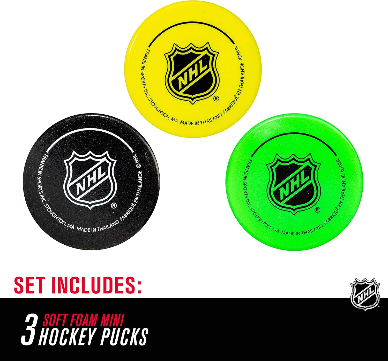 Franklin Sports Mini Foam Hockey Pucks - Indoor Knee Hockey Pucks for Kids - 3 Soft Foam Hockey Pucks - Assorted Colors : Sports & Outdoors