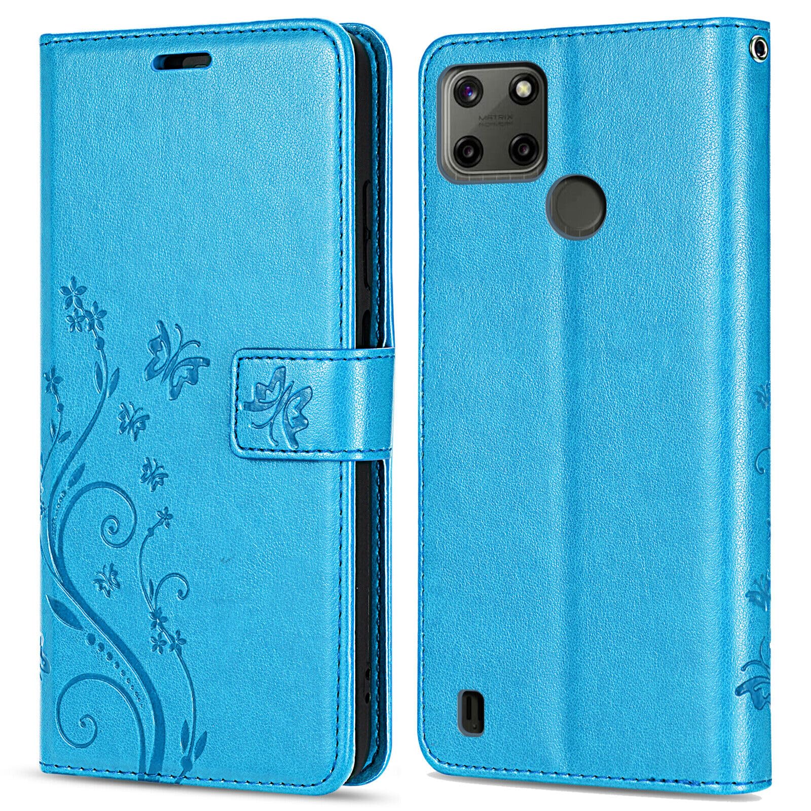 betterfon Mobile Phone Case for Realme C21Y / C25Y Case, Realme C25Y / C21Y - Flip Case Protective Mobile Phone Case [Card Slots] [Magnetic Closure] [Stand Function] Flower, Blue