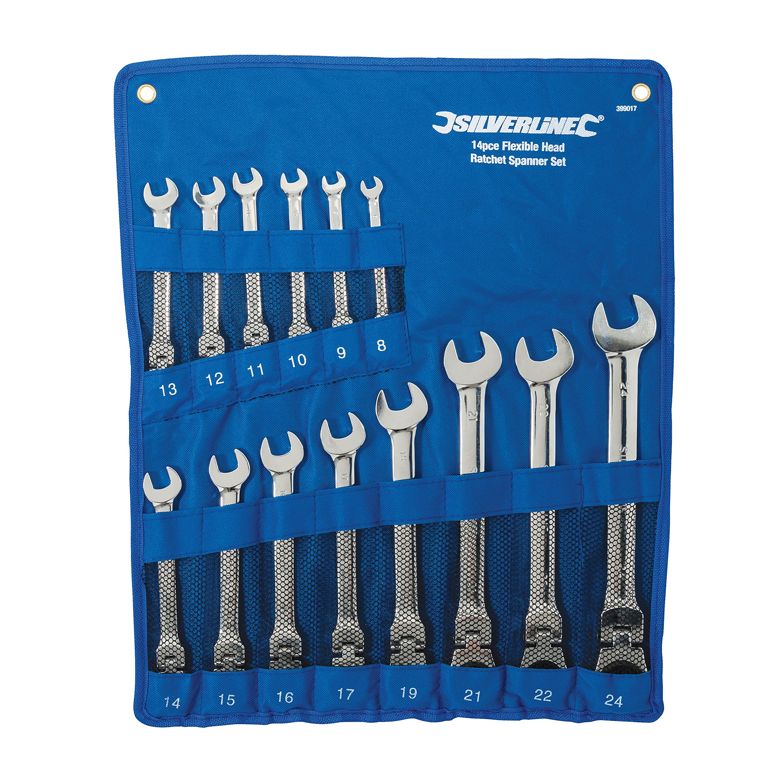 Silverline 399017 Flexible Head Ratchet Spanner Set 14pce 8 - 24 mm