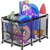 POOLHOUR XXL Large Pool Float Storage Bin, Pool Toy Organizer, Black | Outdoor Nylon Mesh Pool Toy Storage Organizer for Noodles, Floats, Balls &amp; Poolside Equipment with Rolling Cart