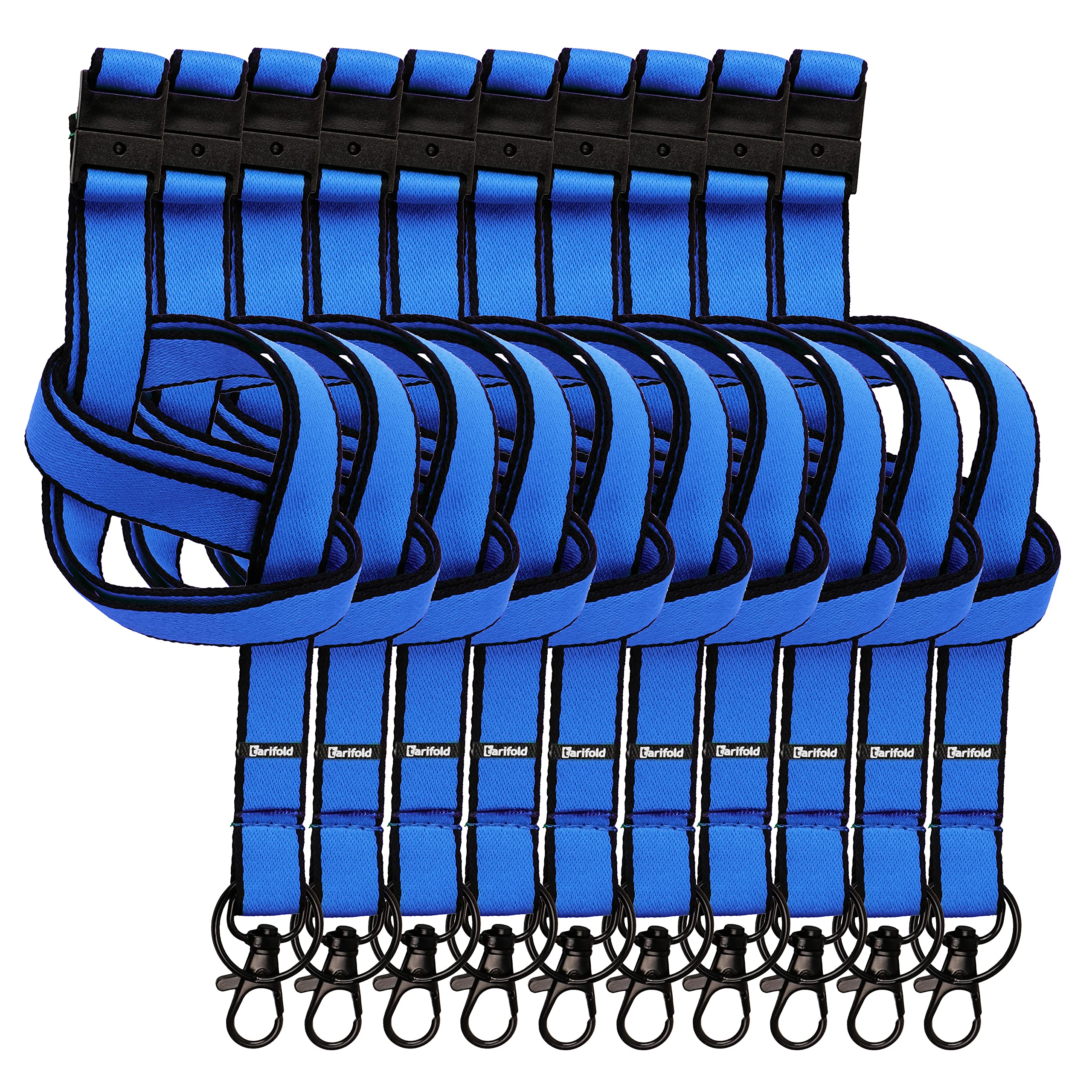 Tarifold ES 200521- Pack of 10 Hanging Lanyards for Creedations, ID Cards, Key Ring Double Hook Accessory - 46 cm Long, Blue