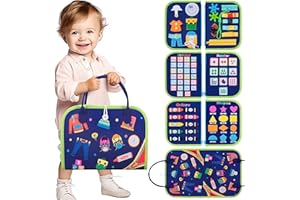 CUKU Busy Board Montessori Toy - Toddler Busy Board for 1 2 3 4 Year Old,Montessori Toys Busy Book Fine Basic Dress Motor Skills - Travel Toys for Travel Car Airplane, Ideal Gift for Boys and Girls