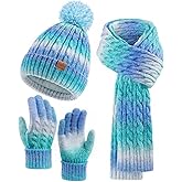 Remifa Winter Hat Scarf Gloves Set for Women Teen Girls, 3 PCS Pom Beanie Skull Cap Knit Scarf Gloves Mittens Valentines Gift