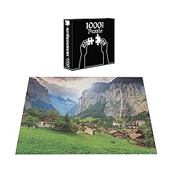 Ambesonne European Jigsaw Puzzle, Green Fields