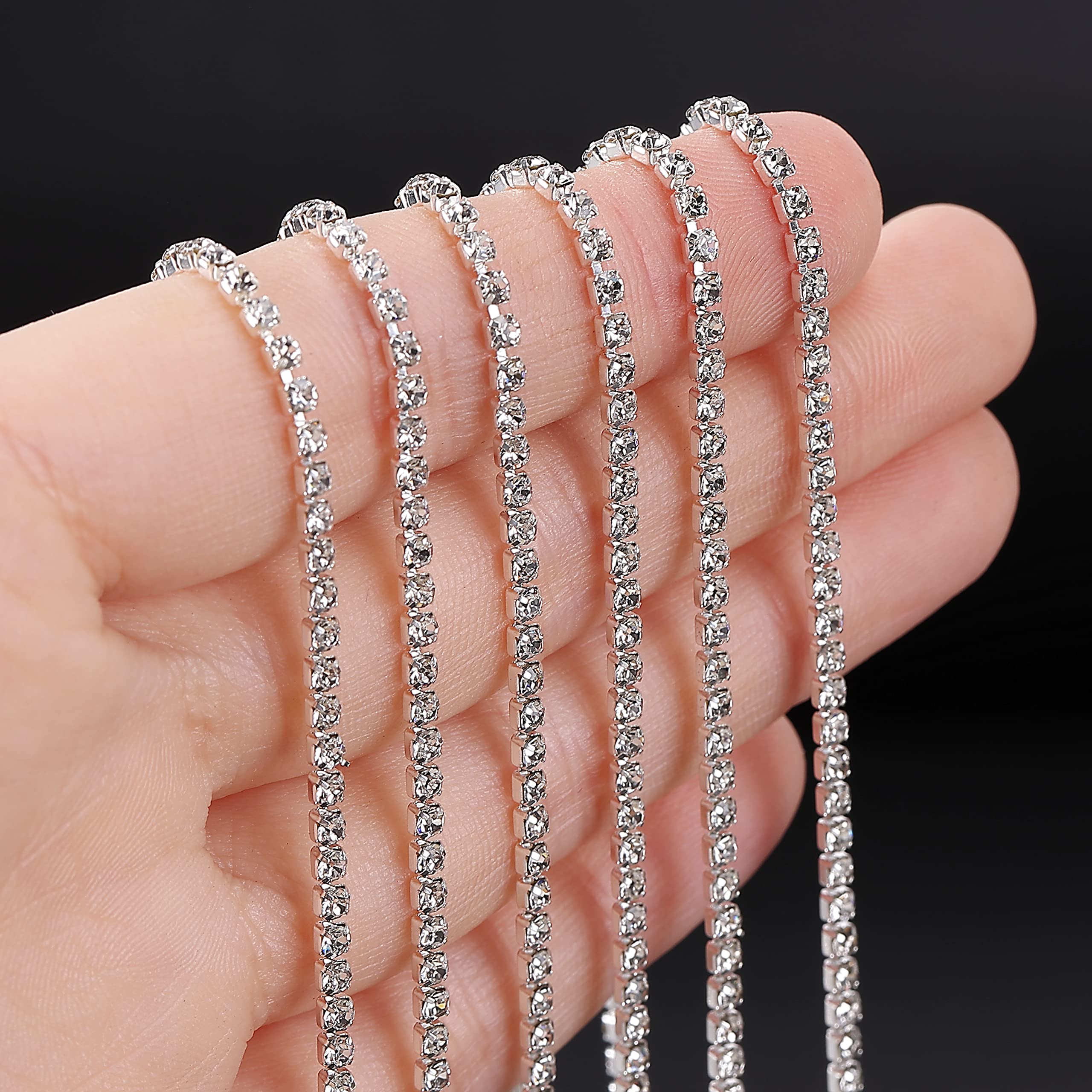 Mr. Pen- Crystal Rhinestone Close Chain, 1 Roll 11 Yard, 2mm, Silver for Jewelry and Crafts, Crystal Trim