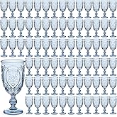 Wiwiqing 100 Pcs Plastic Goblets 7.5oz Vintage Goblet Plastic Wine Glasses Colored Retro Embossed Water Goblets for Wine Bar Juice Baby Shower Wedding Reception Grand Event Party (Blue)