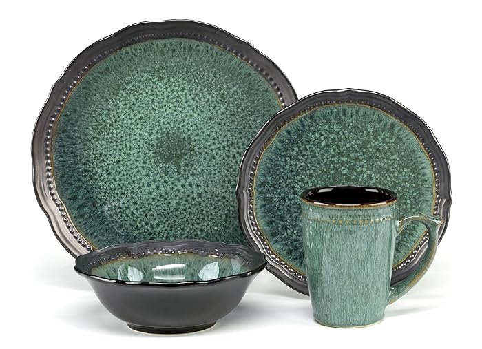 Cuisinart CDST1-S4JEG Stoneware Jenna Green Collection 16-Piece Dinnerware Sets