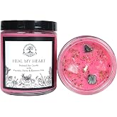 Heal My Heart Soy Affirmation Candle | 9 oz with Rose Quartz &amp; Seraphinite Crystals, Herbs and Essential Oils | Sadness, Loss &amp; Heartache | Wiccan, Pagan, Magick, Spirituality