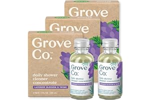 Grove Co. Daily Shower Cleaner Refill Concentrate (6 x 1 Fl Oz), Creates 32 Oz Cleaner, Removes Soap Scum, Scrub-Free, Plant-Based Household Cleaning Supplies, Lavender Blossom & Thyme Fragrance