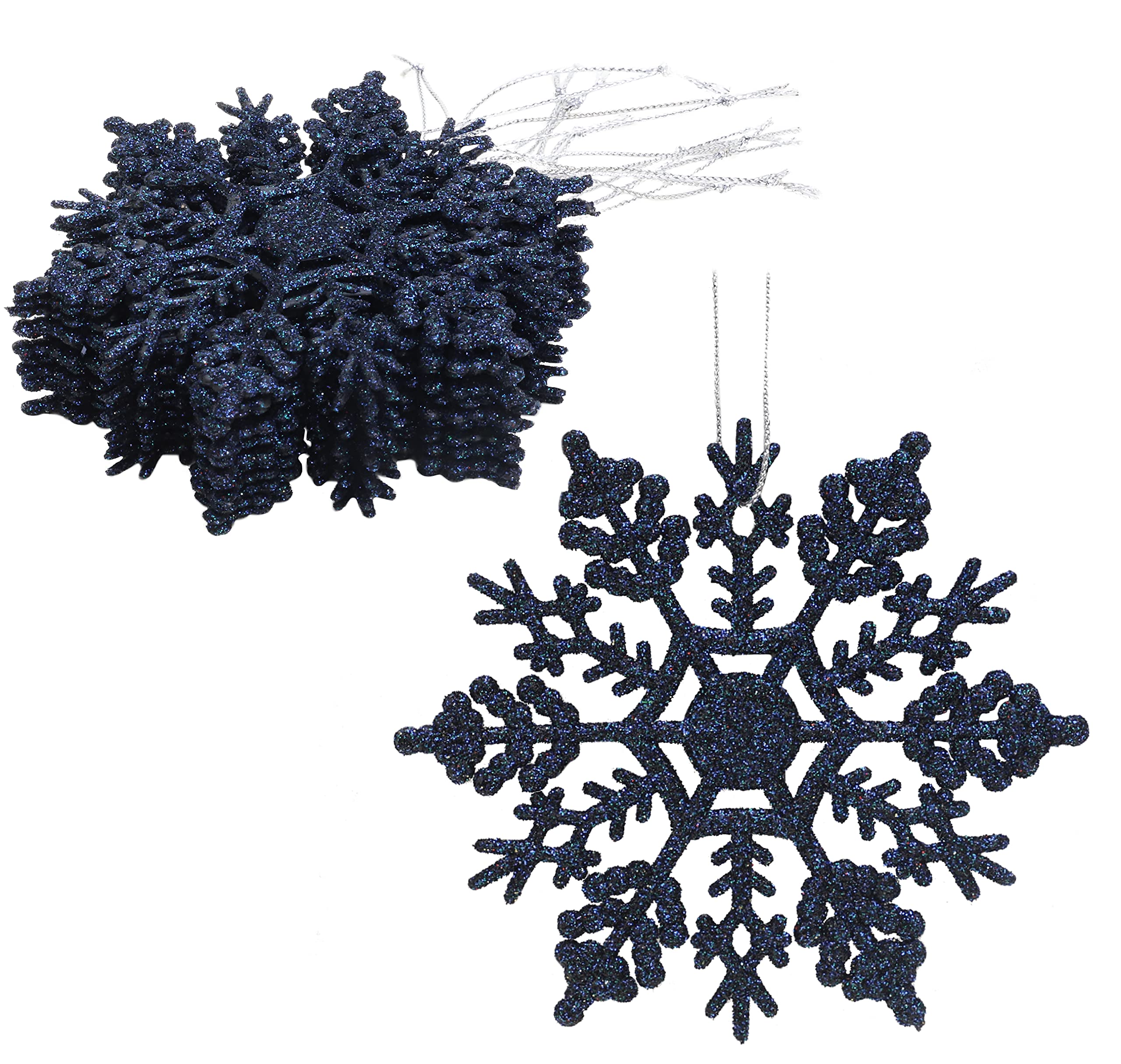 Christmas Concepts® Pack of 12-100mm (4") Glitter Snowflake Hanging Decorations - Christmas Decorations (Midnight Blue)