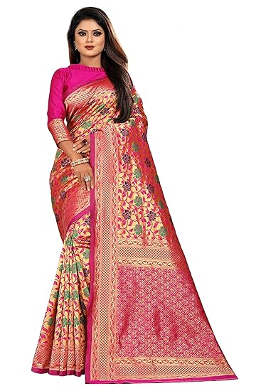 Blue Wish Womens Latest Soft Smooth Cotton Silk Saree With Matching Blouse Piece (Mix N - Jacquard)
