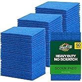 SCRUBIT 50 Pack Scouring Pad - Heavy Duty Scrub Pads for Cleaning Dishes - Non-Scratch Reusable Scrubbing - Blue