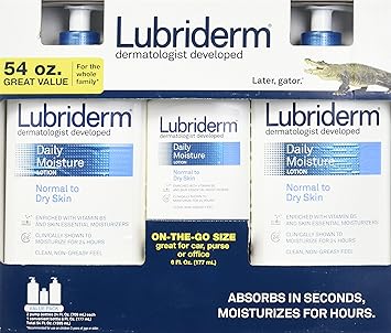 Lubriderm Daily Moisture Lotion Value Pack 2/24oz + 1/6oz = Total of 54 Oz.
