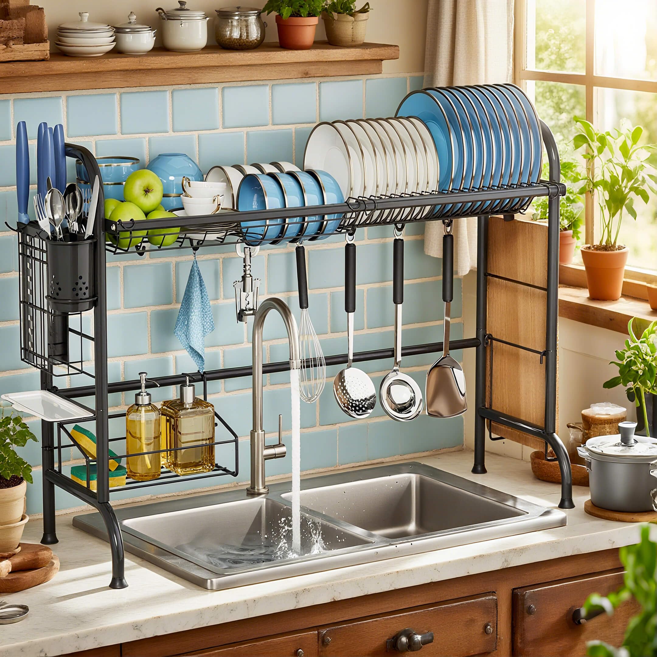 Photo 1 of MOUKABAL Dish Drying Rack - Stainless Steel Over The Sink Dish Drying Rack (Expandable Length), Large Dish Rack with Utensil Holder, 32.3" - 33.9"(L) x 11.4"(W) x 23"(H) Black
