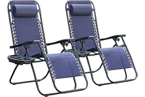 Homall Zero Gravity Chair Patio Folding Lawn Outdoor Lounge Gravity Camp Reclining Lounge Chair with Cup Holder Pillows for Poolside Backyard and Beach Set of 2 (Blue)