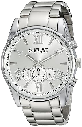 August Steiner Mens AS8163SS Silver Chronograph Quartz Watch with Silver Dial and Silver Bracelet