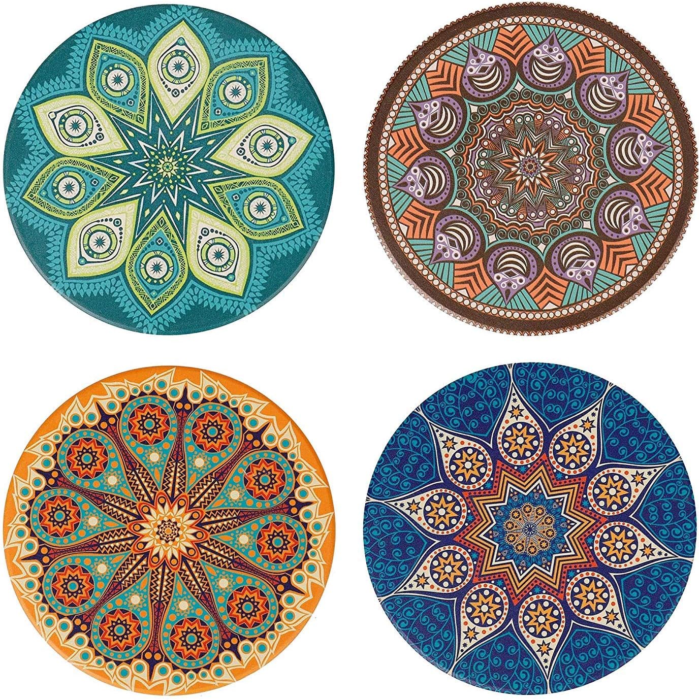 Raily Mandala Lotus Trivet AUD Ceramic Decorative Coasters Hippie Bohemian Glass Coasters for Glass, Cups, Vases, Candles Round 9 cm Set of 4 Bohemia